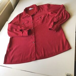 Real Clothes Saks Fifth Avenue SzL Red Button Down Long Sleeve Poly/Spandex